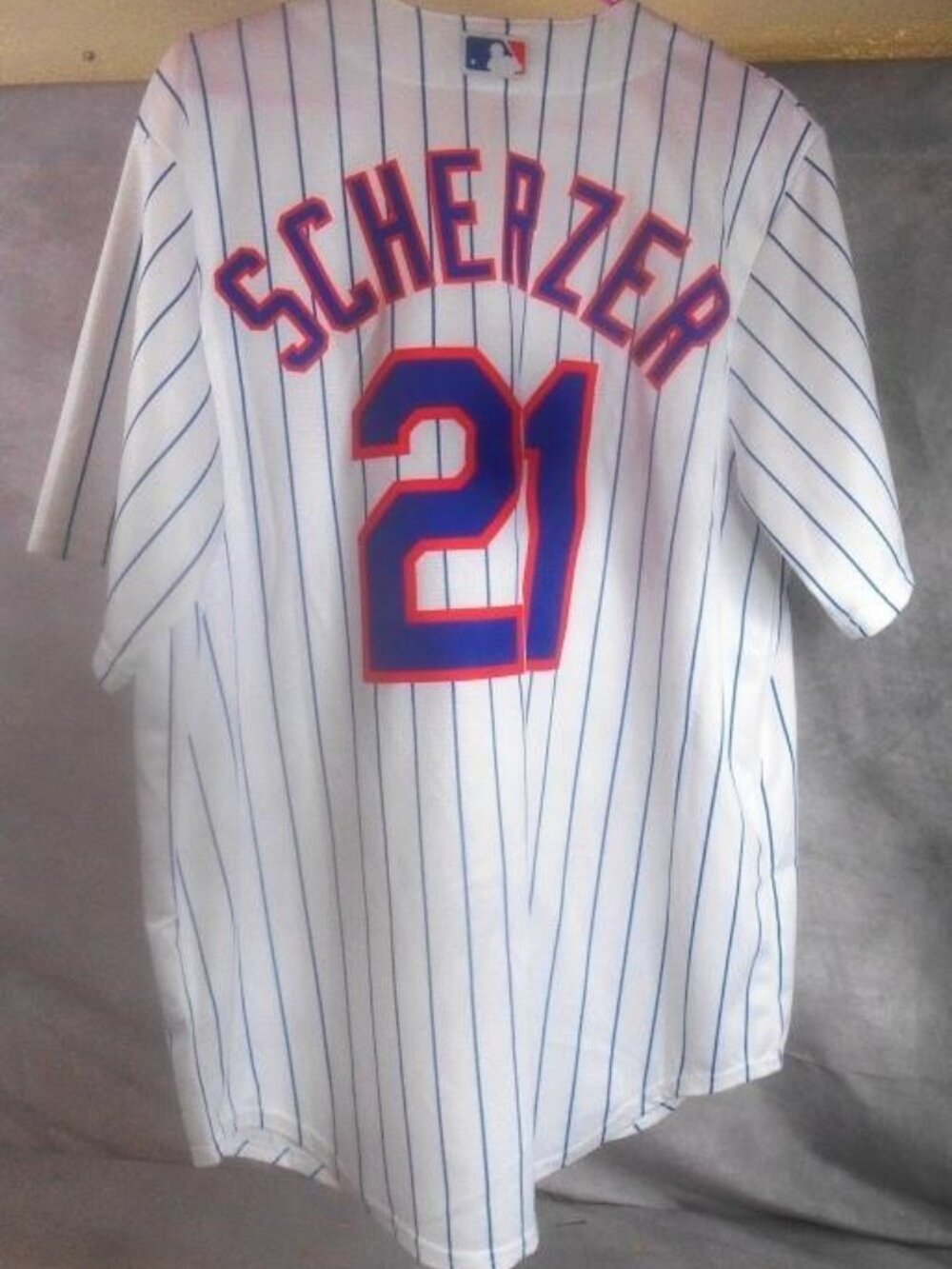 Max Scherzer  New York Mets Jersey #21 White Pinstripe Jersey Men Nike Large